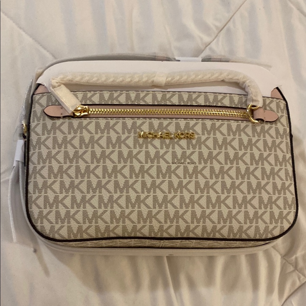 Michael Kors Cream and White Crossbody Bag with Signature MK Design